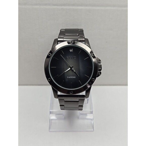 Relic By Fossil Rylan Diamond Black Steel Mens Quartz Watch ZR97014 New Battery - Picture 1 of 11